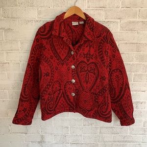 Vintage More by Lata Red 100% Cotton Baroque Tapestry Jacket Size Medium